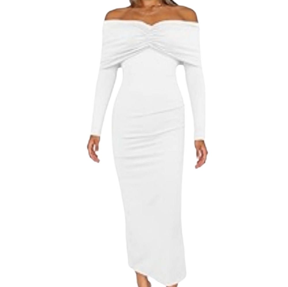Off Shoulder Long Sleeve  Bodycon maxi length Dress